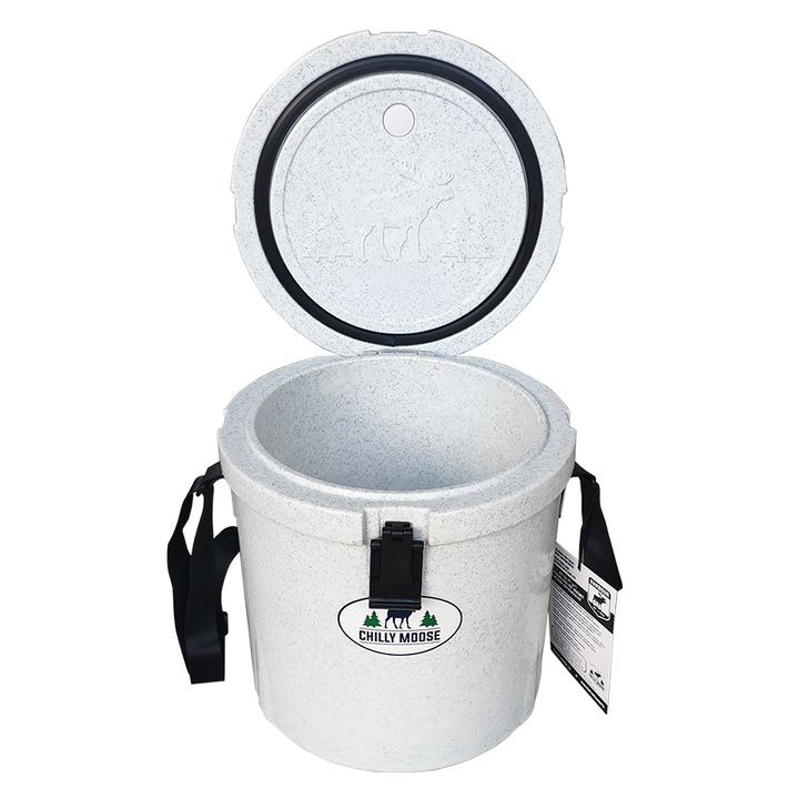 Harbour Bucket Cooler 12L in Limestone – Chilly Moose – open lid front view #colour_limestone