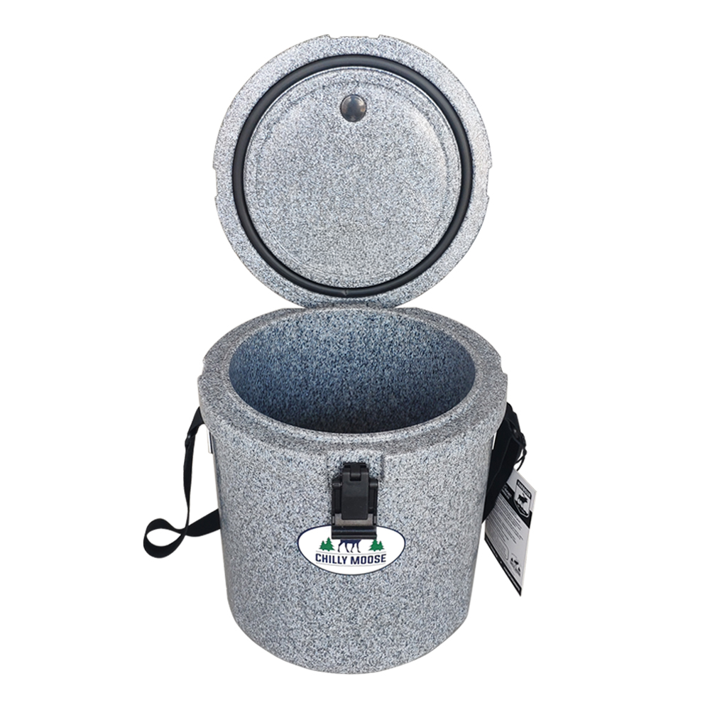 Harbour Bucket Cooler 12L in Moonstone – Chilly Moose – open lid front view #colour_moonstone