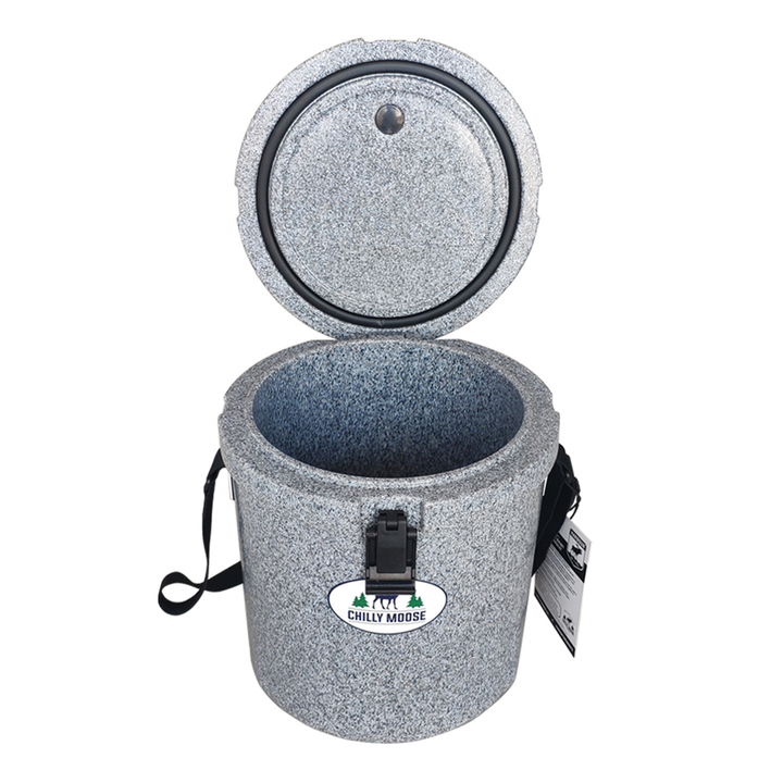 Harbour Bucket Cooler 12L in Moonstone – Chilly Moose – open lid front view #colour_moonstone