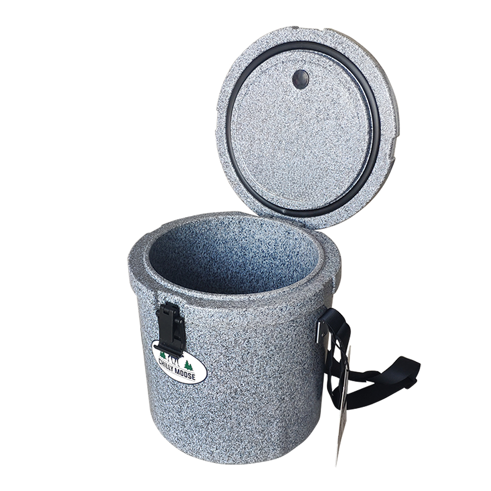 Harbour Bucket Cooler 12L in Moonstone – Chilly Moose – open lid right angle #colour_moonstone