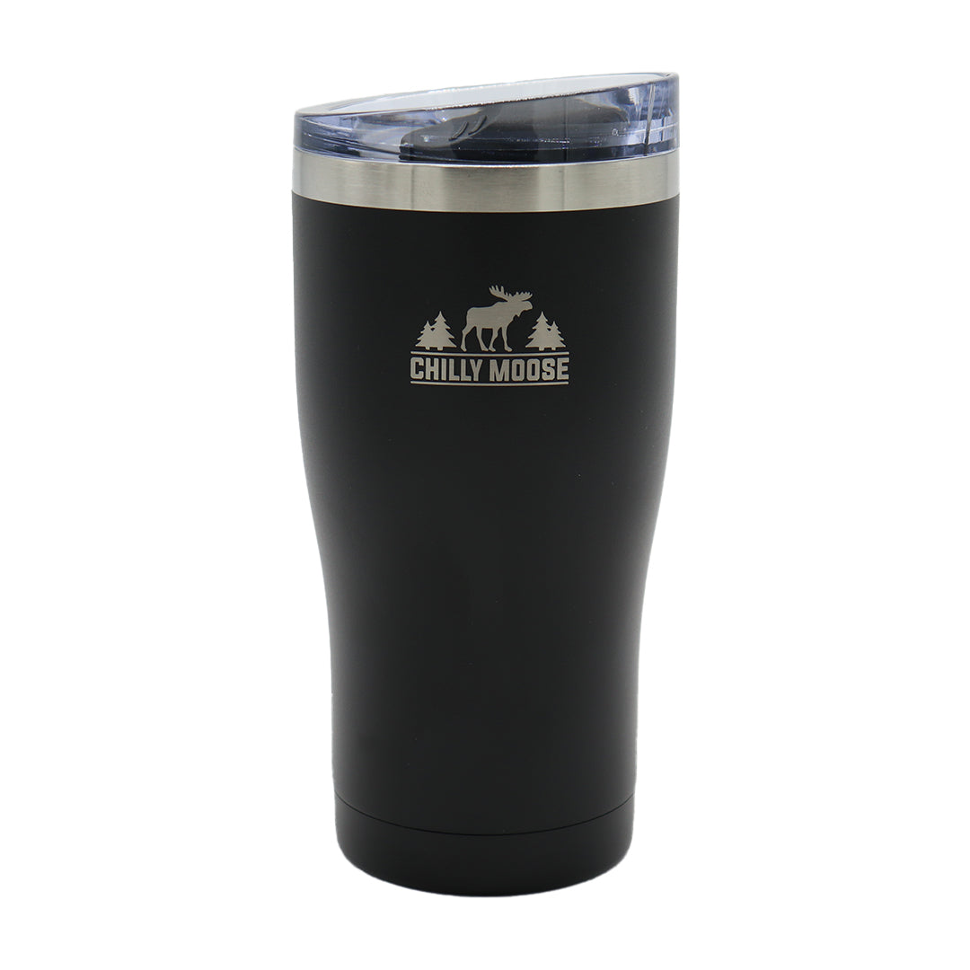 Born to Hunt Algonquin Tumbler 580mL in Midnight – Chilly Moose – Front view with logo #colour_midnight