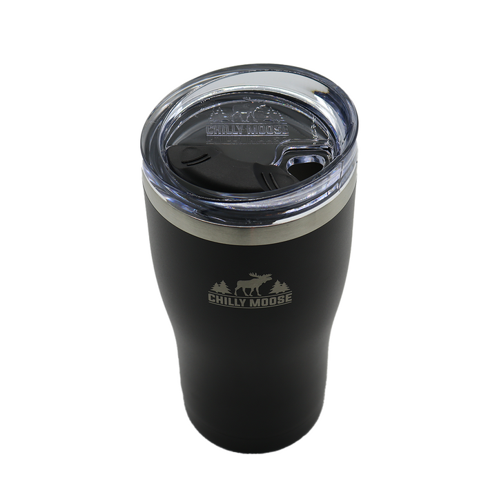 Born to Hunt Algonquin Tumbler 580mL in Midnight – Chilly Moose – Top down view showing lid #colour_midnight