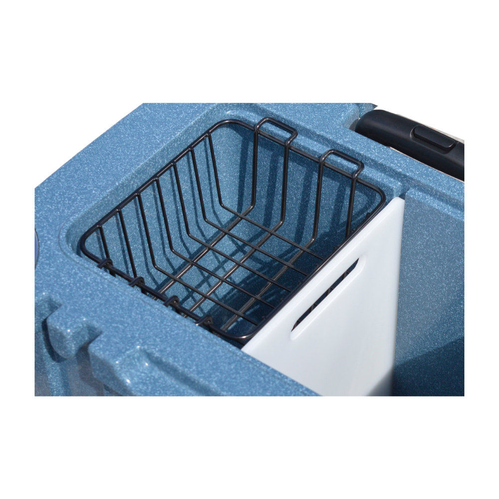35L Wheeled Explorer Essential Kit – Chilly Moose – Wire basket inside open cooler close-up