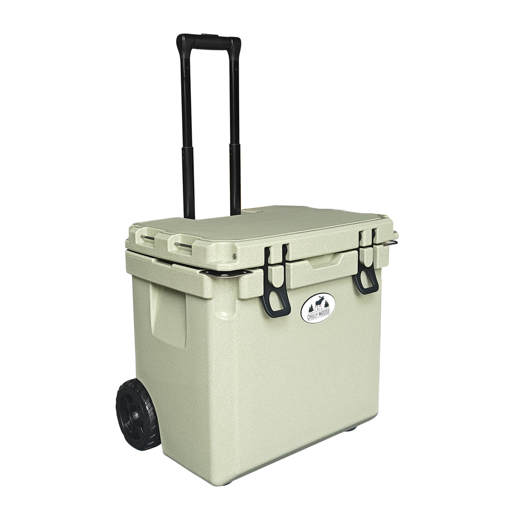 35L Wheeled Explorer Ice Box in Sage – Chilly Moose – lid open #colour_sage