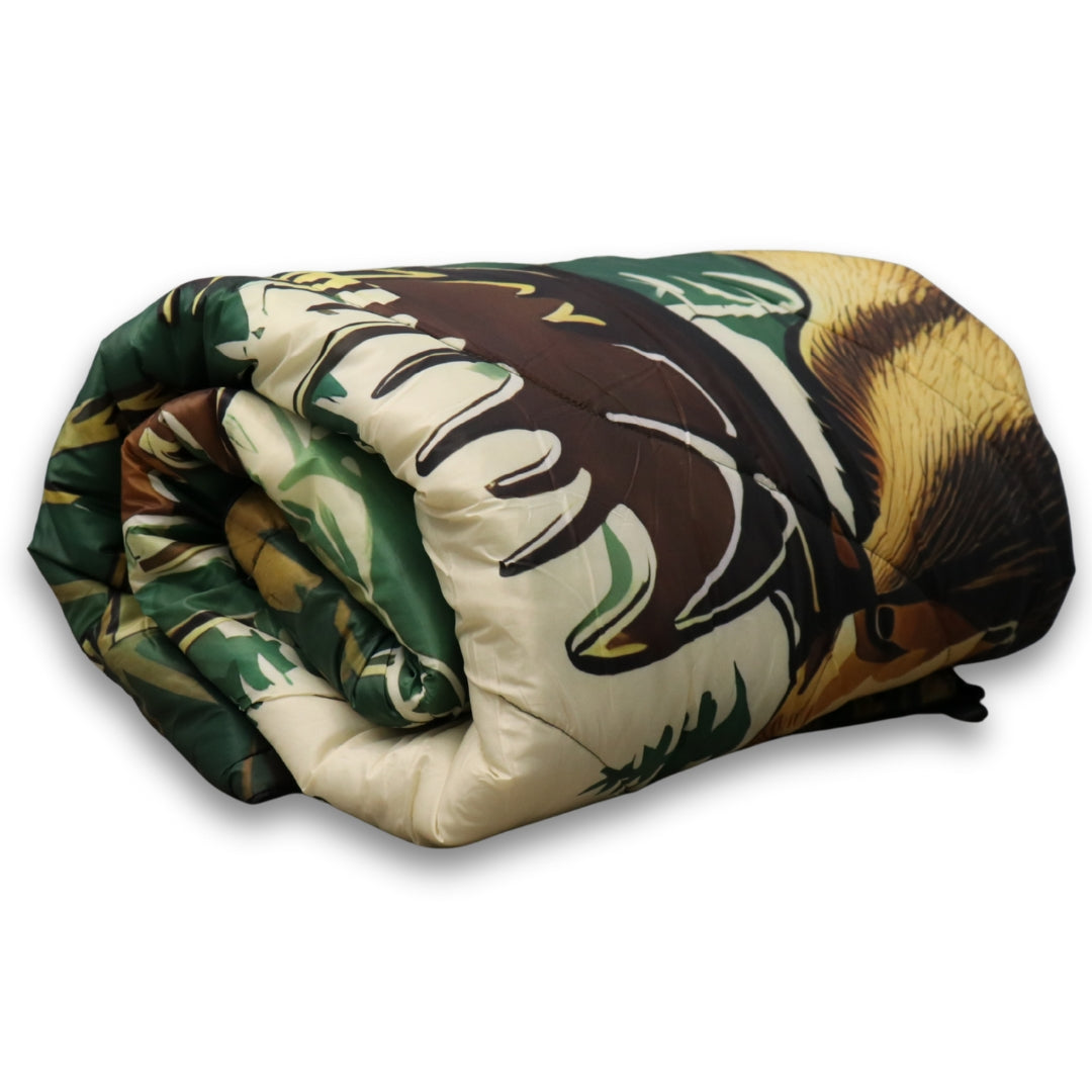 Forest Guardian Ultralight Blanket – Chilly Moose – Folded blanket showing moose graphic #colour_forest