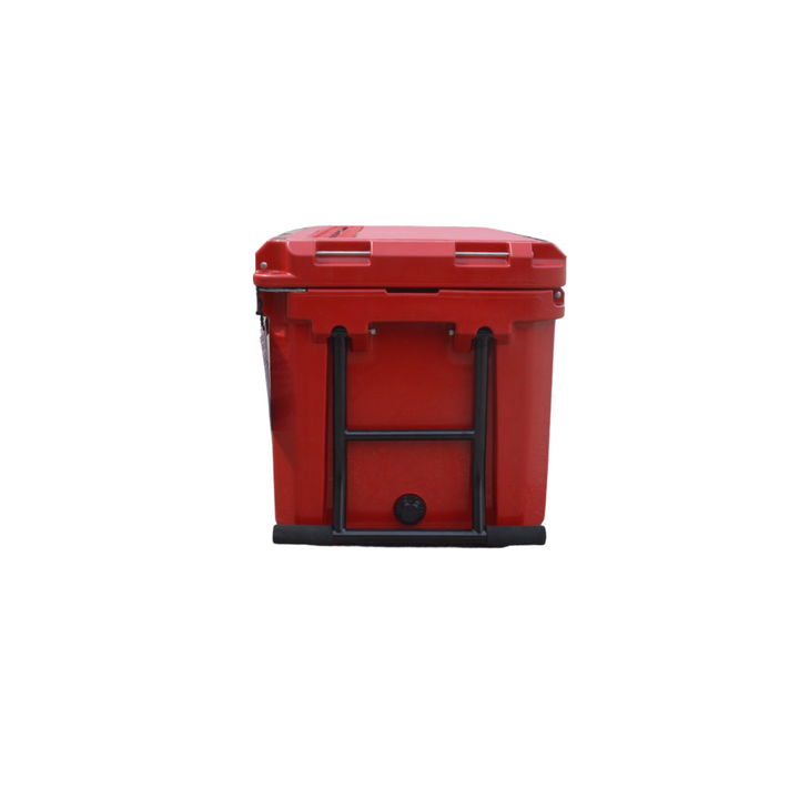 Open Box 55L Wheeled Explorer in Canoe Red – Chilly Moose – Back view with telescoping handle 