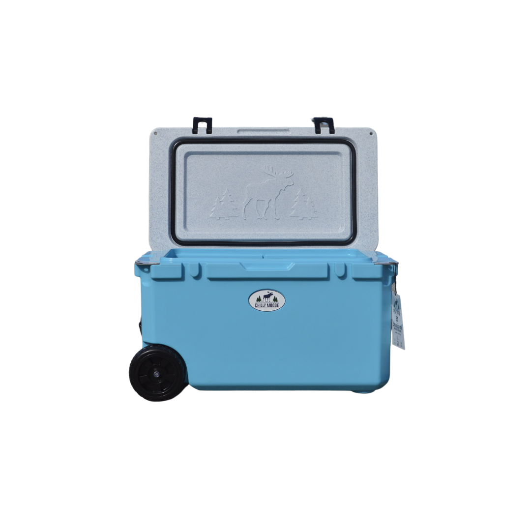 Open Box 55L Wheeled Explorer in Tobermory – Chilly Moose – Front View lid open 