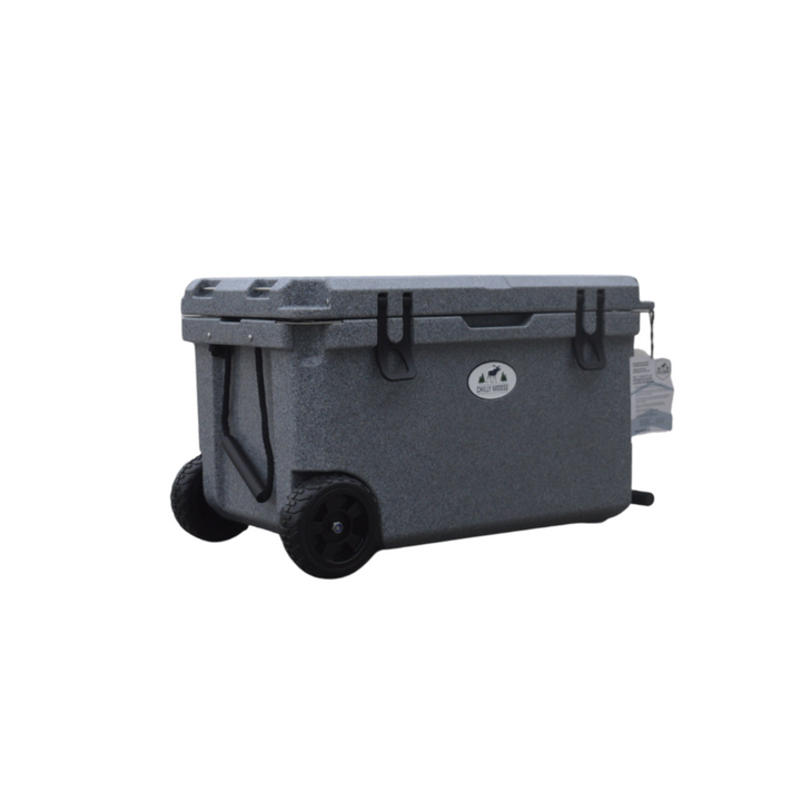 Open Box 55L Wheeled Explorer in Moonstone – Chilly Moose – Side angle 