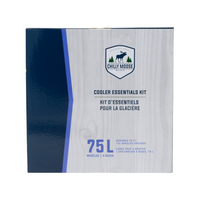 75L Wheeled Explorer Essential Kit – Chilly Moose – Front view of blue and white box packaging #style_packaging