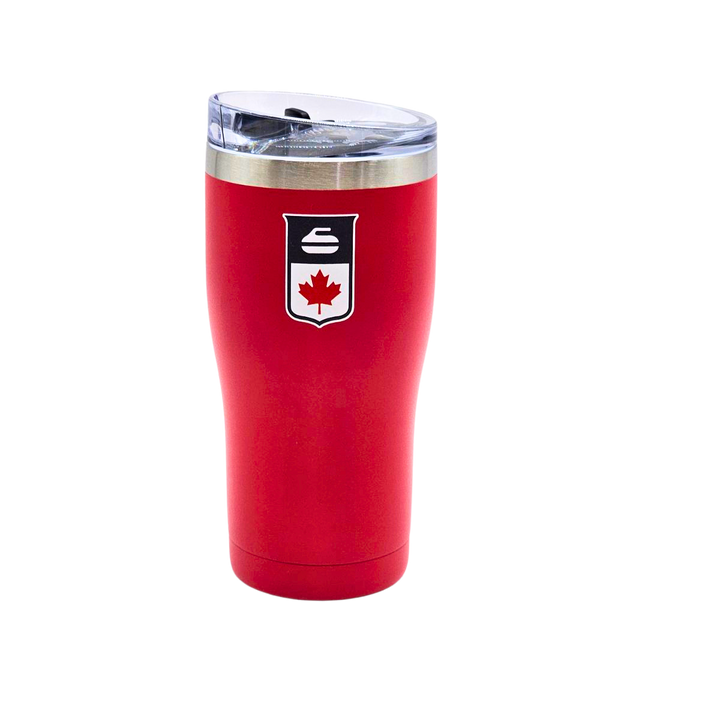 Curling Canada Tumbler 590mL in Canoe Red – Chilly Moose – Front View #colour_canoe-red