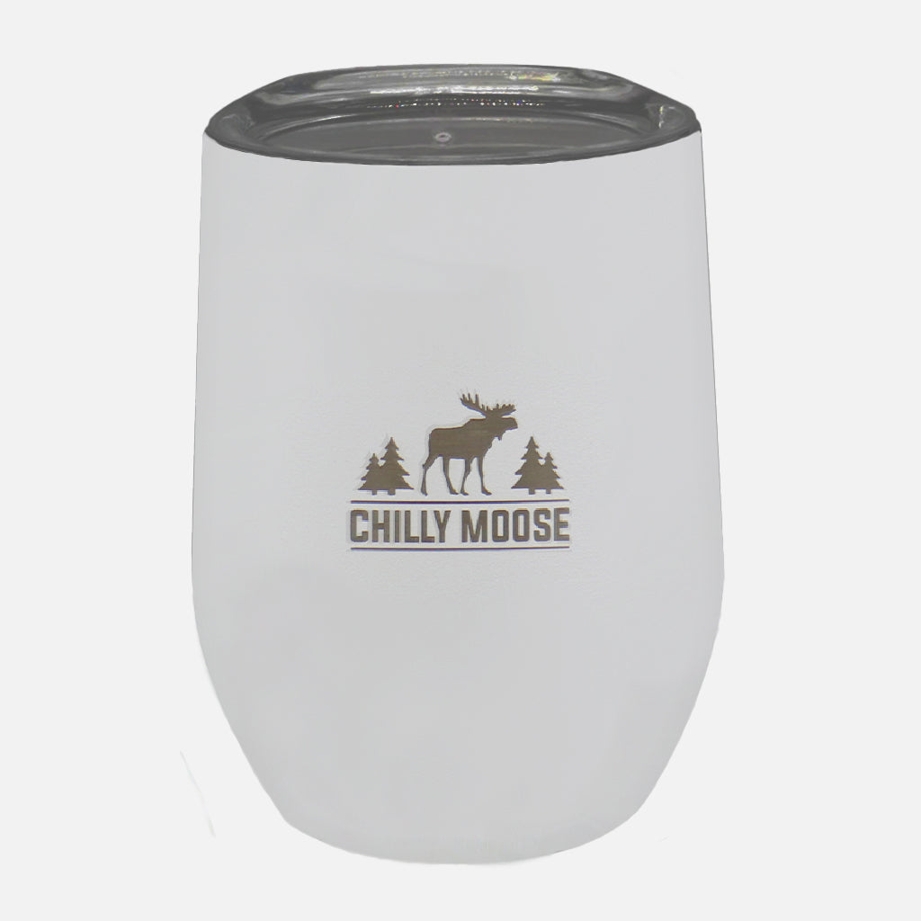 Hole In One Tumbler 12oz in Frost White – Chilly Moose – front view with logo
