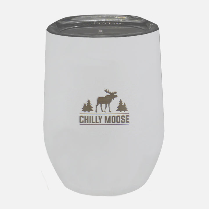 Hole In One Tumbler 12oz in Frost White – Chilly Moose – front view with logo