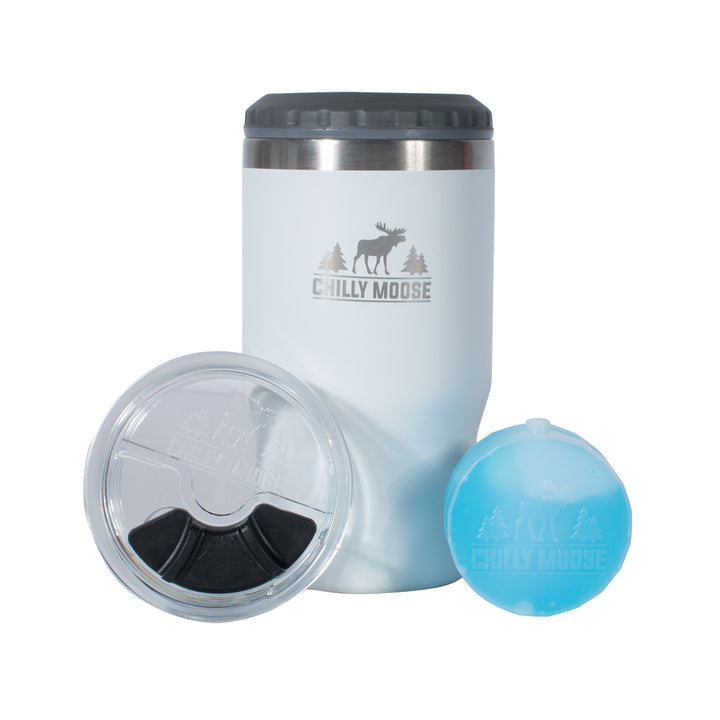 Brent Insulator & Tumbler 410mL in Frost White – Chilly Moose – With slider lid and ice pack #colour_frost-white