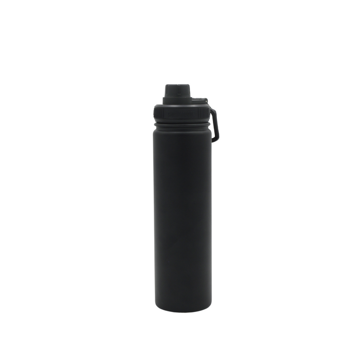 Black water bottle on a white background