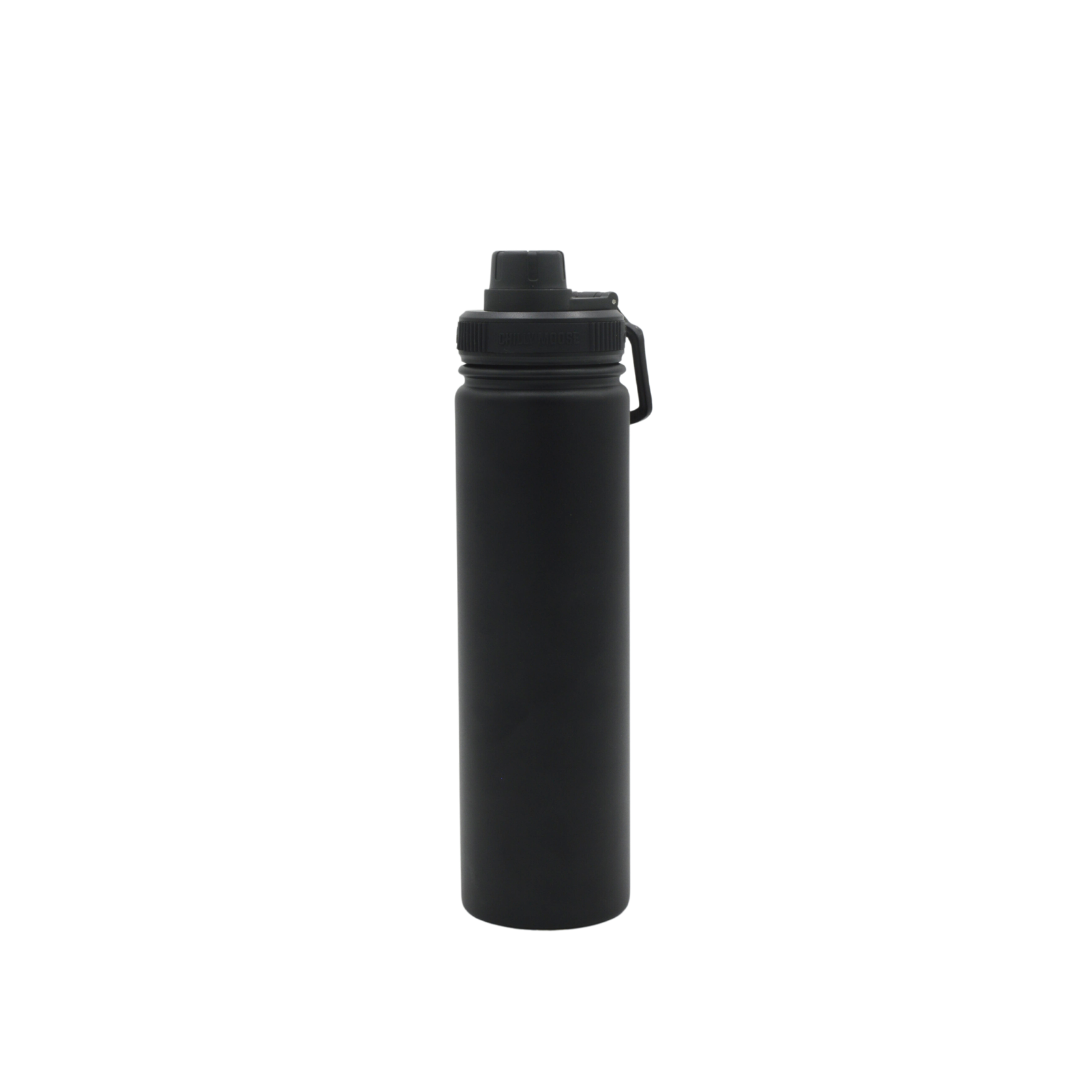 Black water bottle on a white background