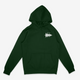 Forest Collective Hoodie – Chilly Moose – Forest green hoodie with chest logo, front flat lay #colour_forest-green