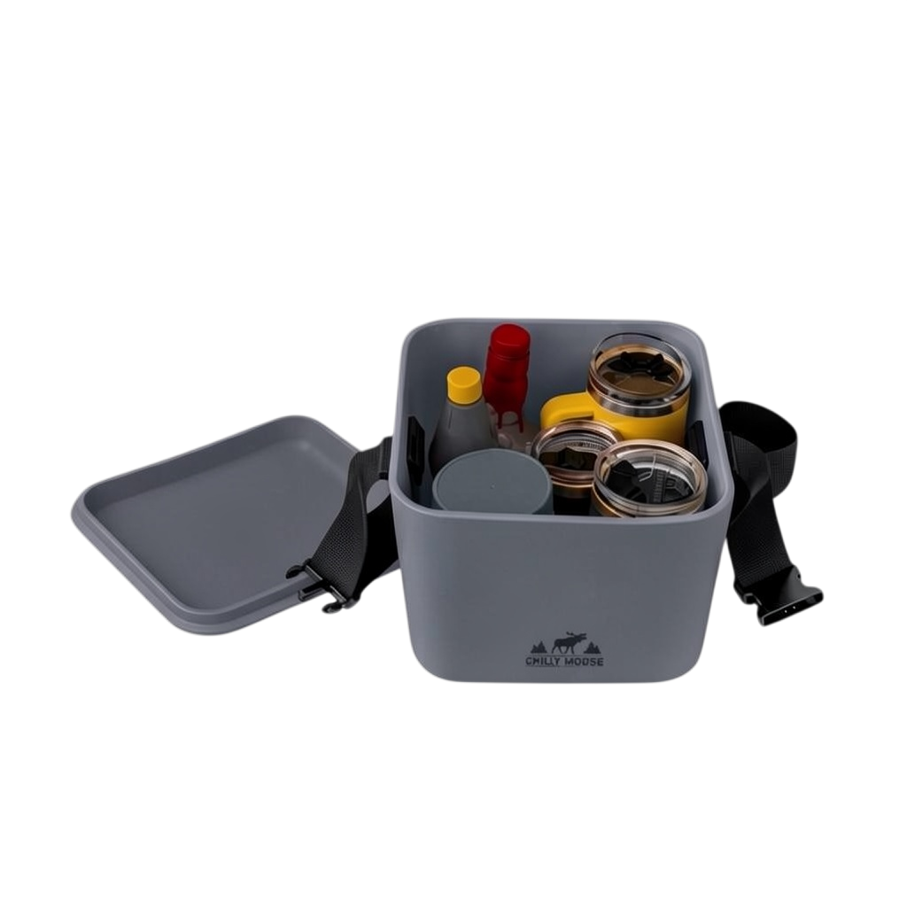 9L Cabot Cooler Cube in Slate – Chilly Moose – front view Lid Open #colour_slate