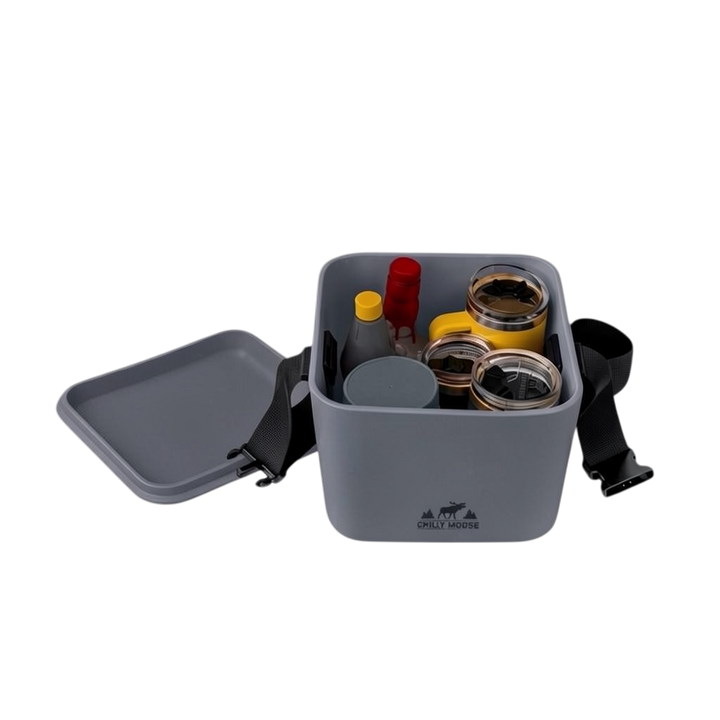 9L Cabot Cooler Cube in Slate – Chilly Moose – front view Lid Open #colour_slate
