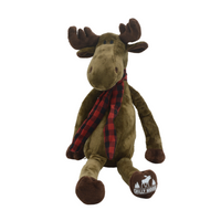 Chilly the Moose Plush – Chilly Moose – Tan moose with buffalo plaid scarf, front view #colour_tan