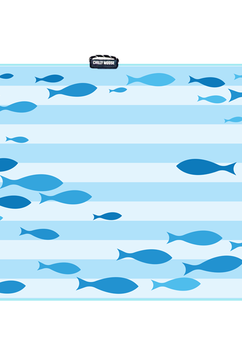 Sandbanks Travel Towel in Current Club – Chilly Moose – Flat lay fish pattern #style_current-club-quick-dry-travel-towel