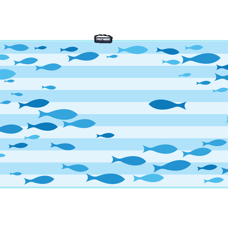 Sandbanks Travel Towel in Current Club – Chilly Moose – Flat lay fish pattern #style_current-club-quick-dry-travel-towel