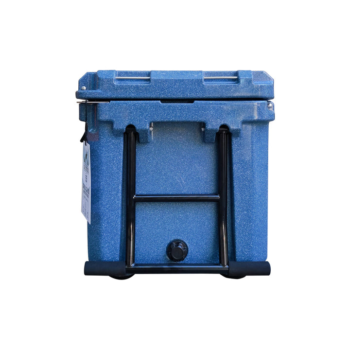 Open Box 55L Wheeled Explorer in Great Lakes – Chilly Moose – Back view with telescoping handle 