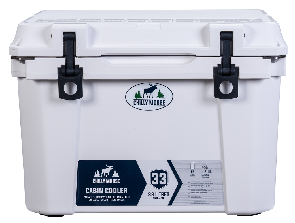 33L Cabin Cooler in Frost White – Chilly Moose – Open lid showing interior and gasket #colour_frost-white