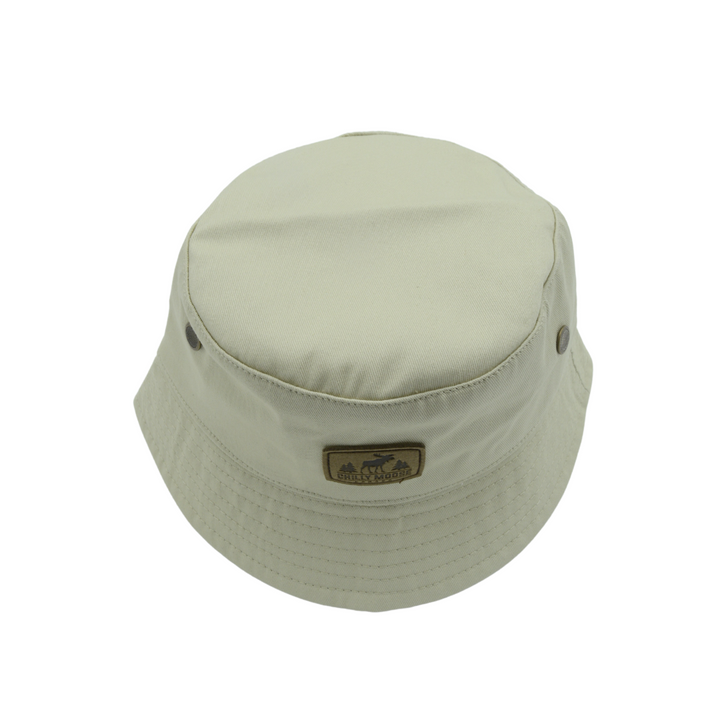 Harbour Hat – Chilly Moose – Beige bucket hat top view showing crown and eyelets #colour_sand-beige