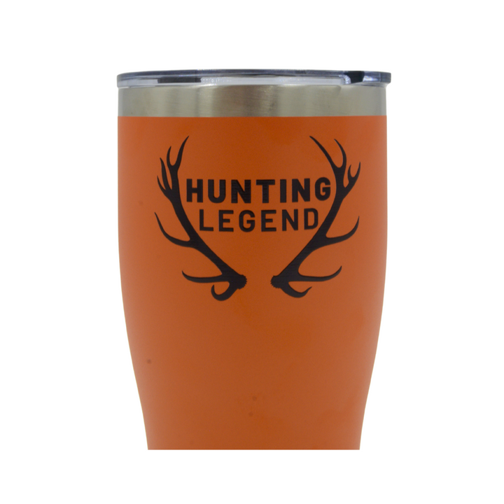Hunting Legend 30oz Tumbler in Orange – Chilly Moose – Close-up of top with lid #colour_orange