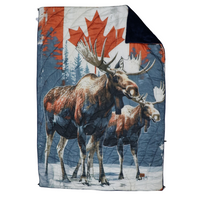 Oh Canada Ultralight Puffy Blanket – Chilly Moose – Flat lay moose flag design #colour_oh-canada