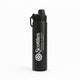 Black water bottle with Scotties logo on a white background