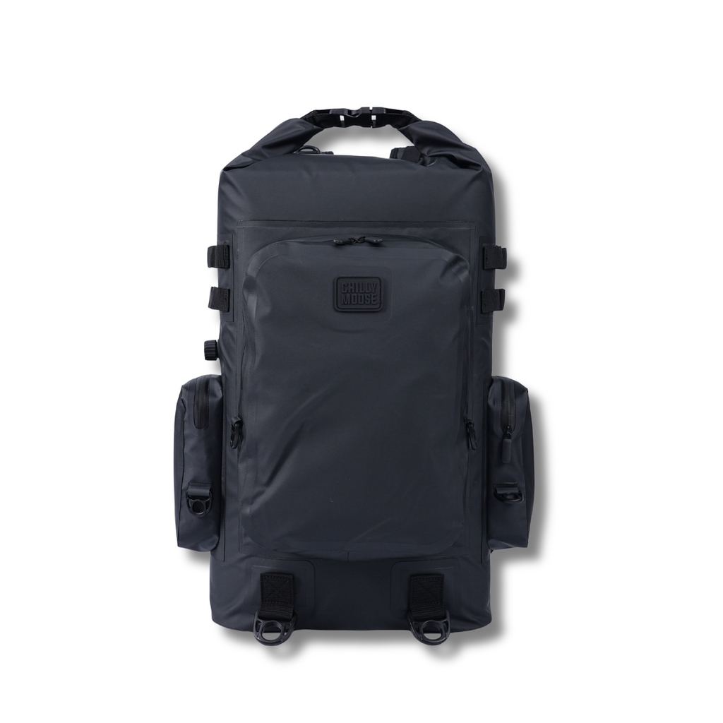 40L Sauble Soft Cooler Backpack – Chilly Moose – Front view in charcoal gray with roll-top closure #colour_charcoal