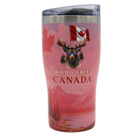 Wild and Free 580mL Tumbler – Chilly Moose – front view, moose with Canadian flag design #style_wild-free