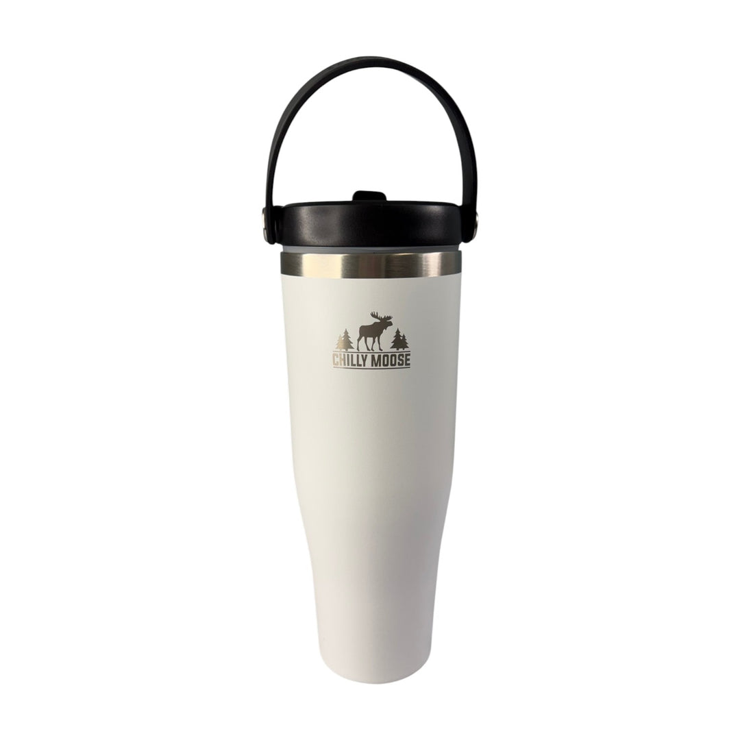 Kelowna Tumbler 900mL in Frost White Straw Lid – Chilly Moose – Front view #colour_frost-white