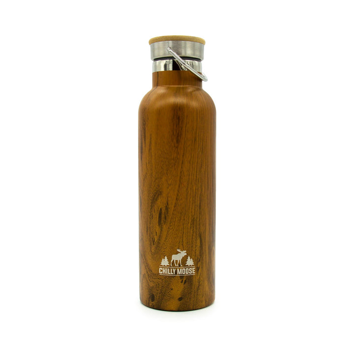 Whitney Bottle 25oz in Woodland – Chilly Moose – Front view with bamboo lid #colour_woodland