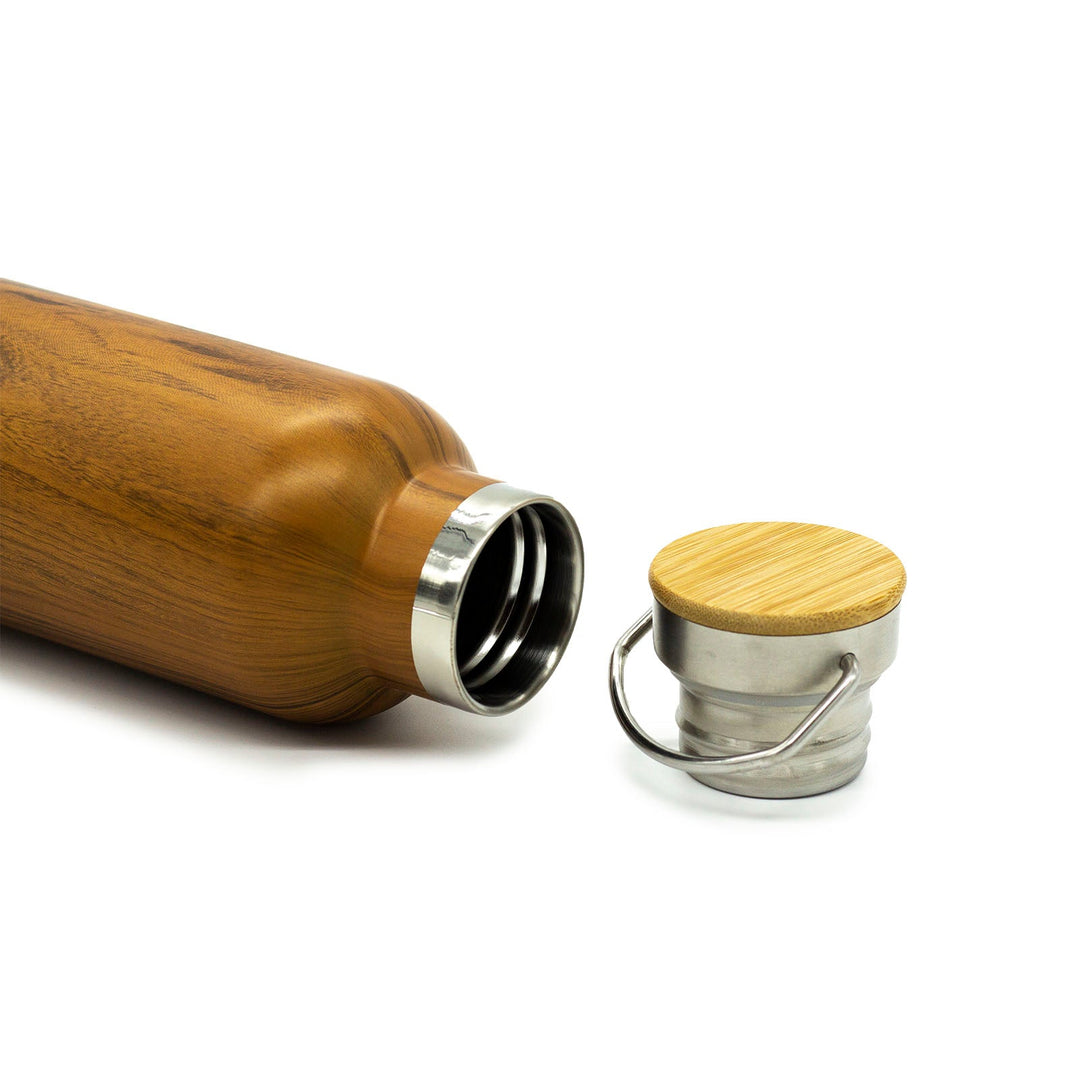 Whitney Bottle 25oz in Woodland – Chilly Moose – Angled view with lid detached #colour_woodland