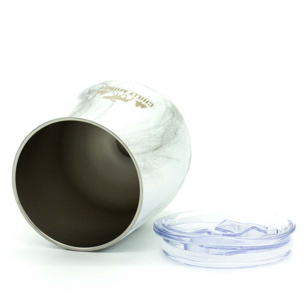 Boathouse Tumbler 12oz in Harbour White – Chilly Moose – tipped on side lid removed #colour_harbour-white