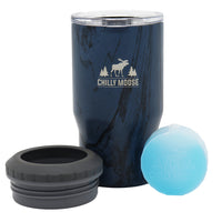 Brent Insulator & Tumbler 410mL in Great Lakes – Chilly Moose – Front View with lid and ice puck #colour_great-lakes