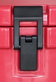Harbour Bucket Latch – Chilly Moose – Black plastic latch on red cooler, close-up view #colour_black