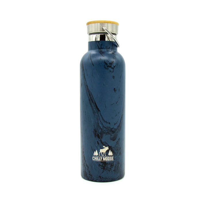 25oz Ontario Parks Turtle Bottle – Chilly Moose – Blue wood grain back view showing Chilly Moose logo #colour_blue